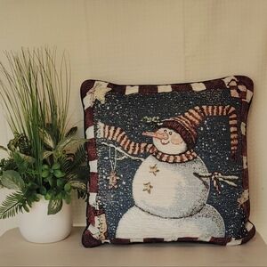 Snowman Tapestry Pillow Sandi Gore Evans 15"×15"